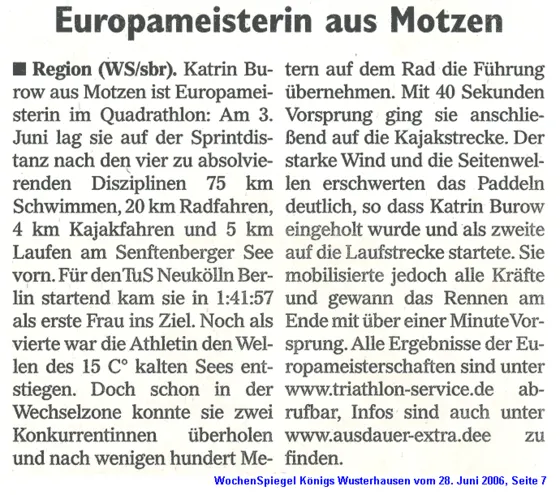 Zeitungsbericht Wochenspiegel
